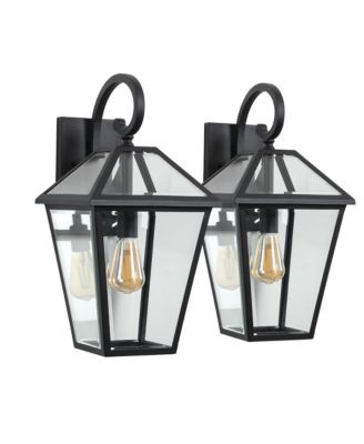 10 Inch Outdoor Wall Lantern Sconce with Glass Panels, Weatherproof Vintage Style, 2 Pack, Bulb Not Included