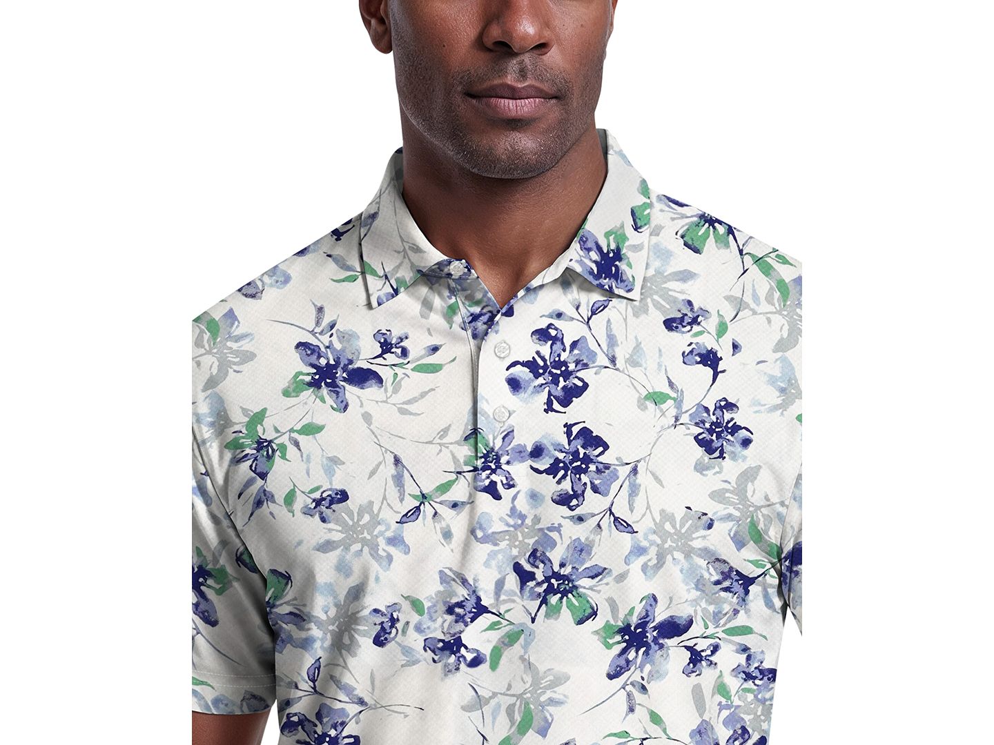 Мужское поло PGA TOUR Tie Dye Floral Print Golf Polo Shirt, цвет: Белый / Жемчужный синий комбинированный — фото 3