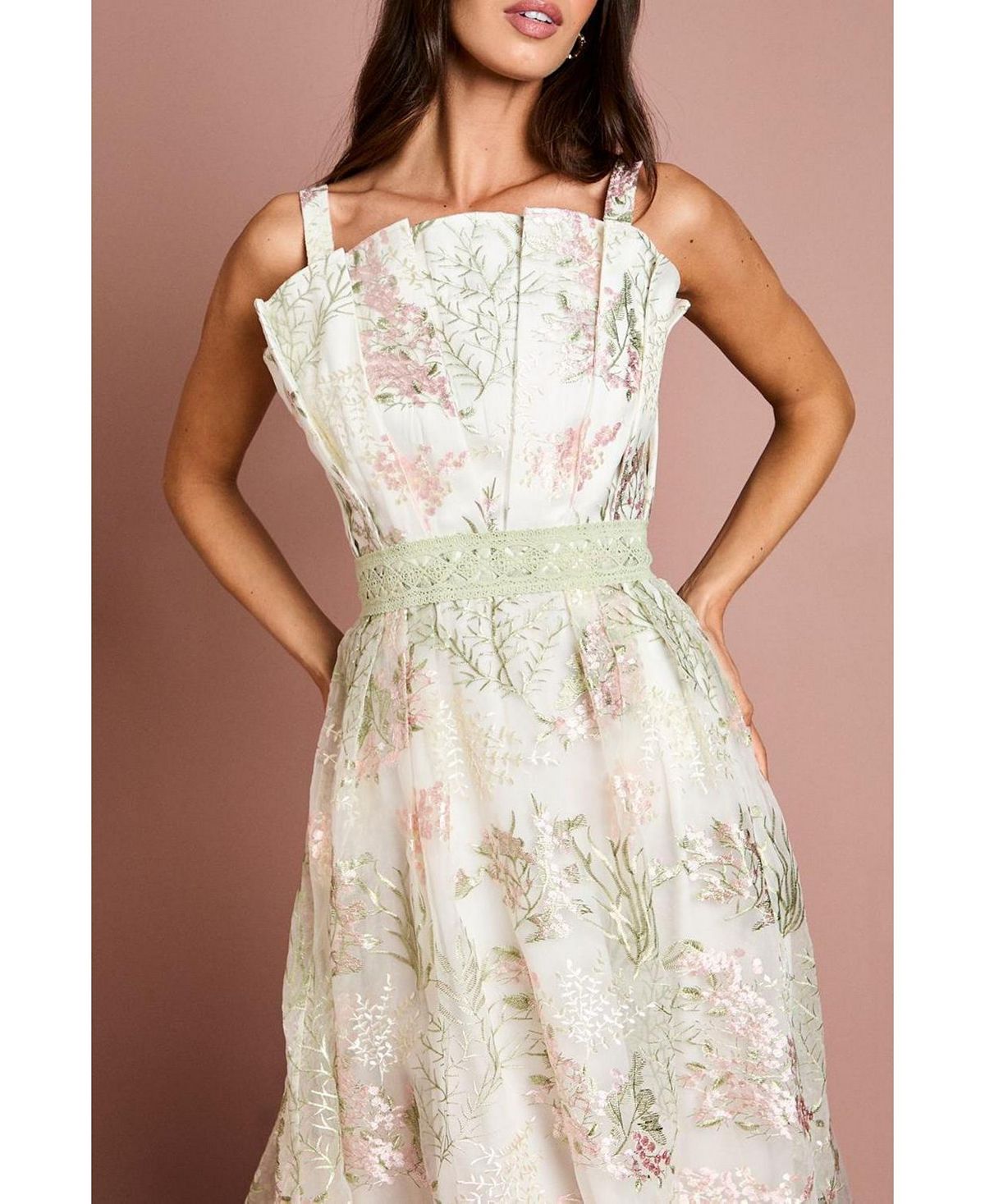Coast Women's Fan Bodice Embroidered Mesh Midi Dress view 7 — MAYCSS fashion products