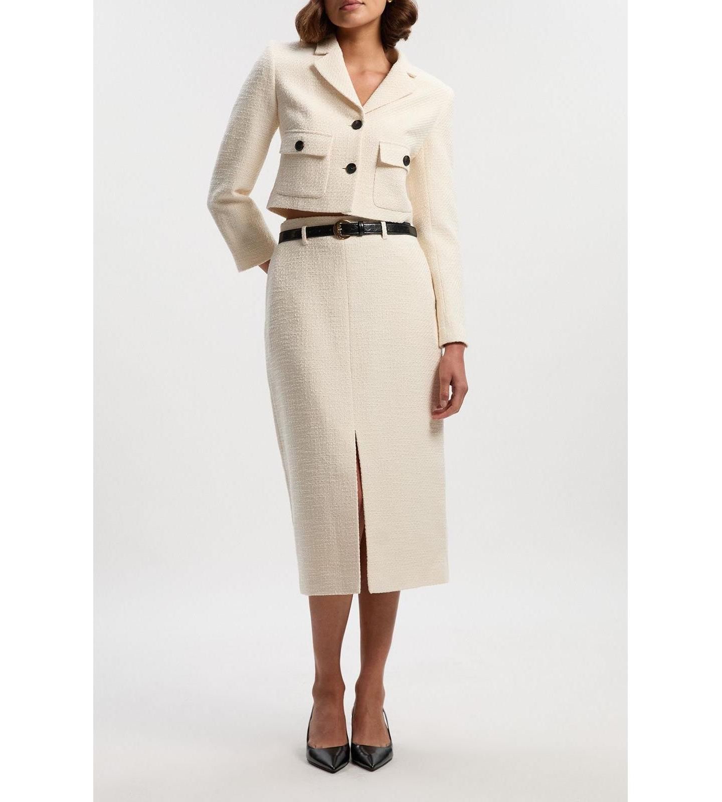 Женская куртка Karen Millen Double Button Tweed Cropped Jacket, цвет: Кремовый — фото 8