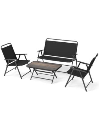 4 Pieces Patio Folding Furniture Set with SPC Coffee Table and Patio Chairs