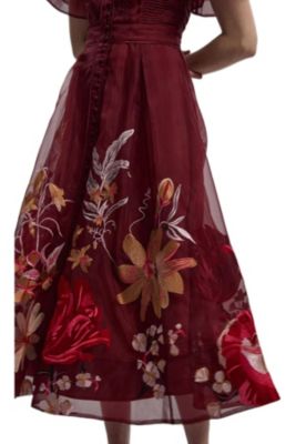 karen millen red embroidered dress Karen Millen Botanical Embroidery Organdie Angel Sleeve Midi Dress in Purple