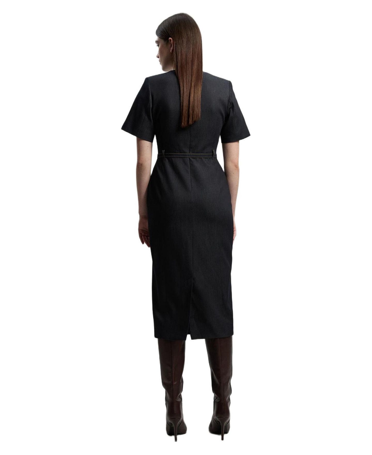 Женское платье Karen Millen Tailored Denim Belted Midi, цвет: Индиго — фото 3