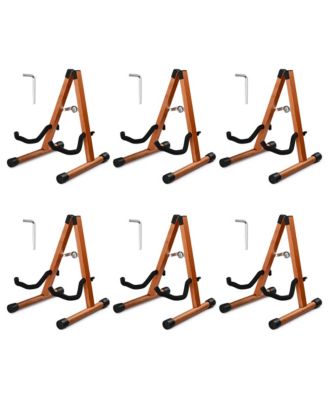 6 PCS Wooden Folding Guitar Stand w/ Foam Arms fits for Acoustic Guitars, Ukuleles, Violins A-frame Floor Instrument Display Recording Studios