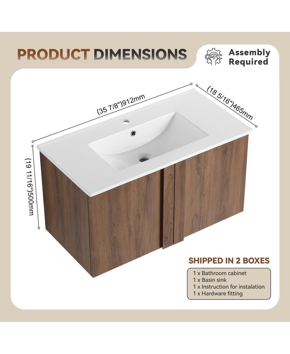 Sillysis Wall Mounted Bathroom Vanity with Ceramic Sink, Soft Close Double Doors