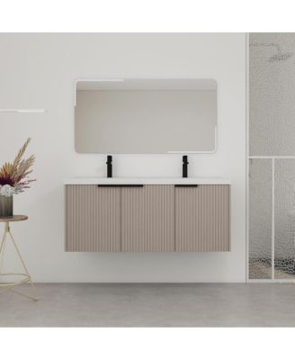 48 Inch Floating Bathroom Vanity with Double Resin Sink, Soft Close Doors, Large Storage Cabinet for Modern Home