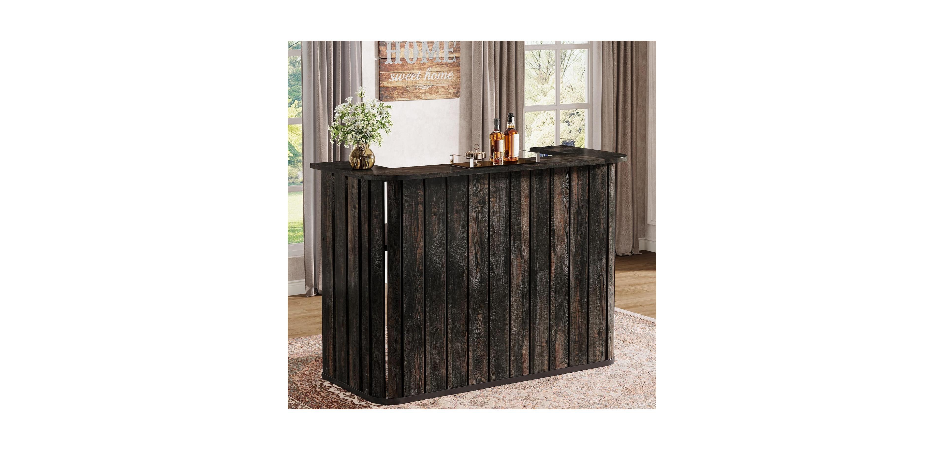 Tribesigns 63-Inch Home Bar Unit, Farmhouse Liquor Table with Storage Shelves, 2-Tier Wine Cabinet Mini