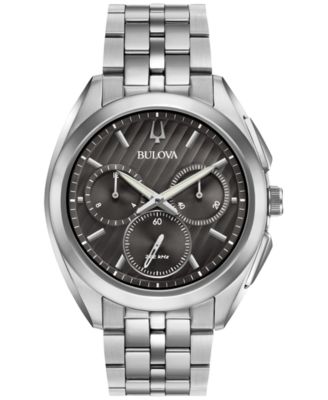 Bulova - Men's Chronograph Curv Stainless Steel Bracelet Watch 45mm 96A186