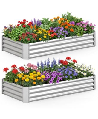 2 Pieces Galvanized Raised Garden Bed Rectangular Galvanized Metal Planter Box