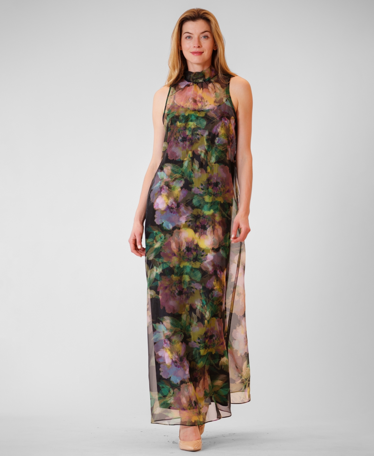 julia jordan Women's Halter Neck Satin Overlay Dress