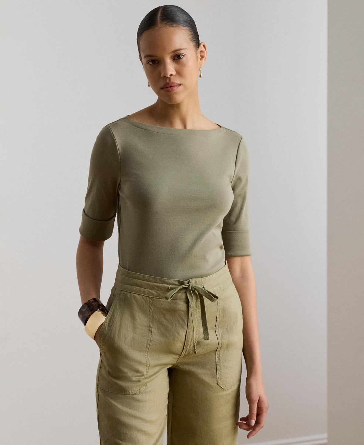 Lauren Ralph Stretch Cotton Boatneck T-Shirt