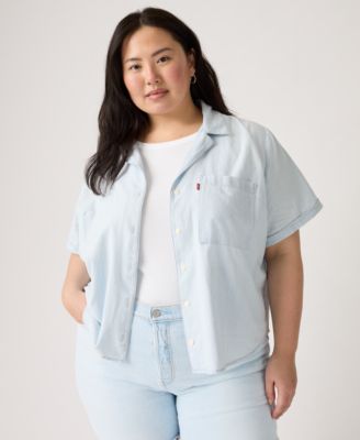 Plus Size Bennie Button-Up Camp Cotton Shirt