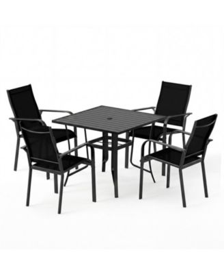 5 Piece Patio Dining Set for 4 with Square Table and Stackable Chairs