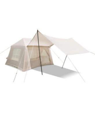 5.72m Inflatable Camping Tent, Easy Setup 4 Season Windproof Glamping Tent with Mesh Windows and Pump, Outdoor Cotton Tent
