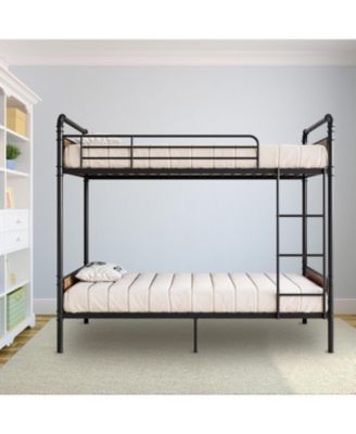 Bunk Beds with High Guardrail and Ladder, Convertible to 2 Kids/Teens/Adults, Sturdy Heavy Duty Metal Slats