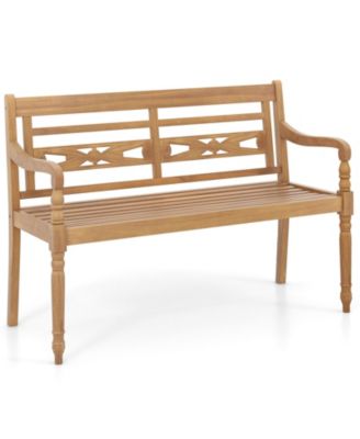 2-Person Teak Wood Patio Bench with Wide Backrest Curved Armrests