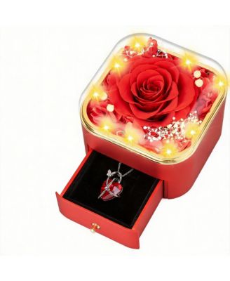 Preserved Rose Necklace Box Gift For Her Couple Mother Gift