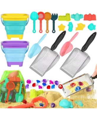 19PCS Beach Sand Toys Collapsible Bucket Sifter Shovel Castle Molds Mesh Bag