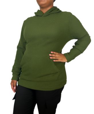 Women's Loose Fit Waffle Knit Thermal Pullover Hoodie
