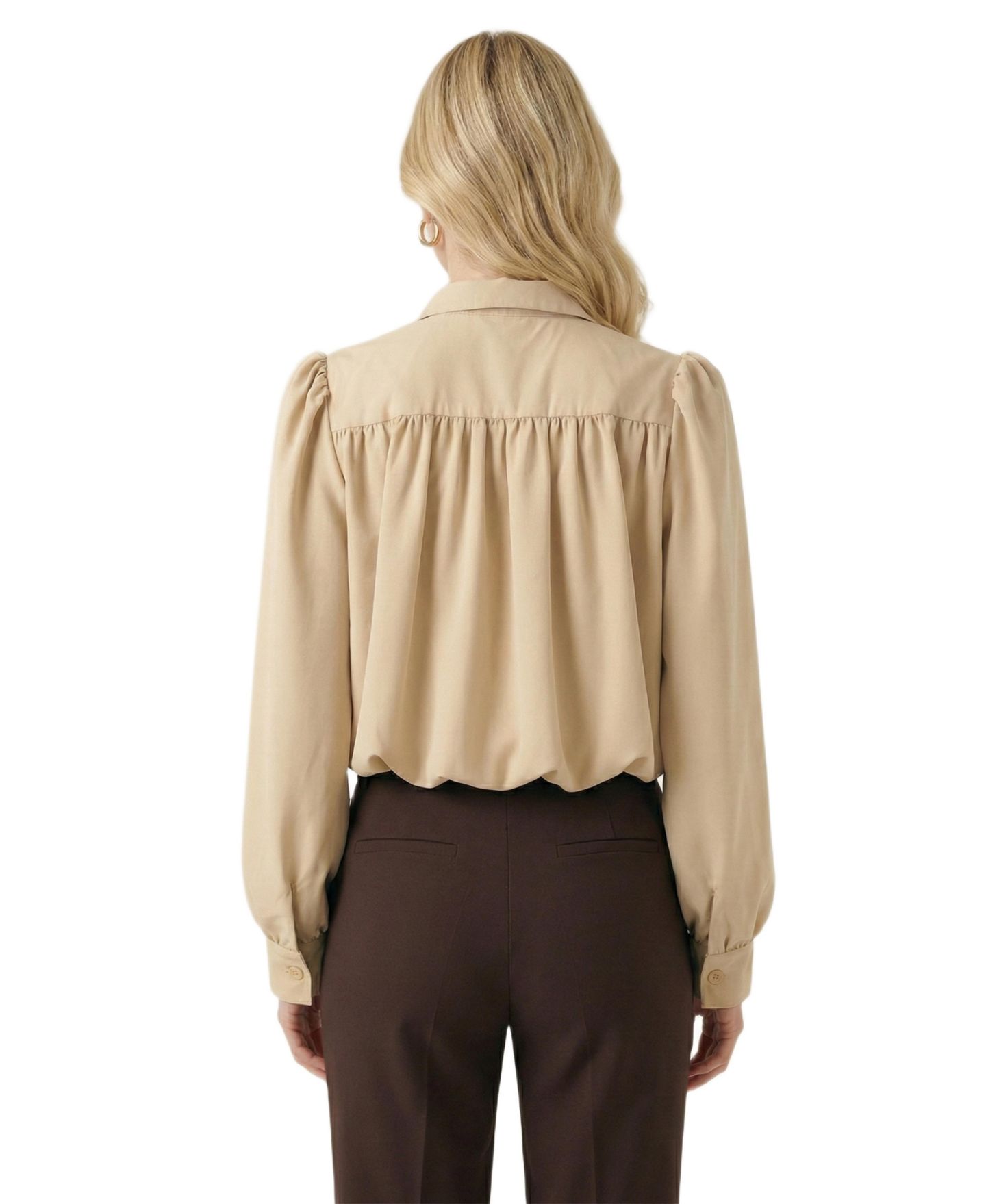 Женская куртка Modenaire Cropped Point Collar Puff Sleeve, цвет: Бежевый — фото 2