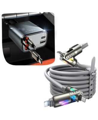 2-in-1 Car Charger Bundle, 69W Retractable Car Charger with 240W 4-in-1 Charging Cable, Fast Charging Kit for iPhone Android Laptop