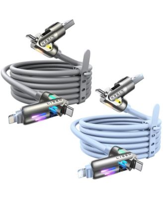 2-Pack 240W 4-in-1 Charging Cable, USB-C and Lightning Multi Charger Cable for All Devices, Fast Charging Cord for Travel, Home and Car