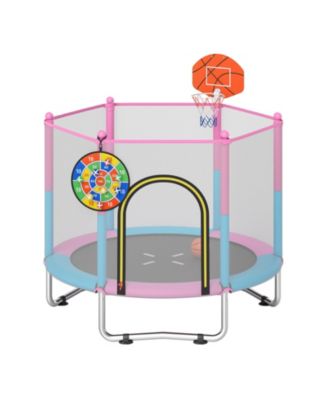 Macaron Kids 60 Inch Trampoline with Basketball Hoop and Safety Net