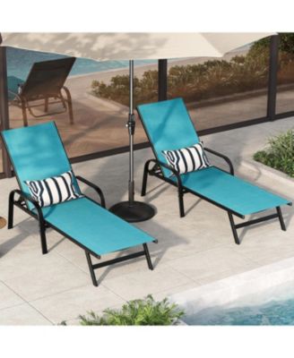 Outdoor Lounge Chair, Adjustable Patio Reclining Chaise with Textilene Fabric, Pool Lounge Chair with 5-Position Backrest for Patio, Garden
