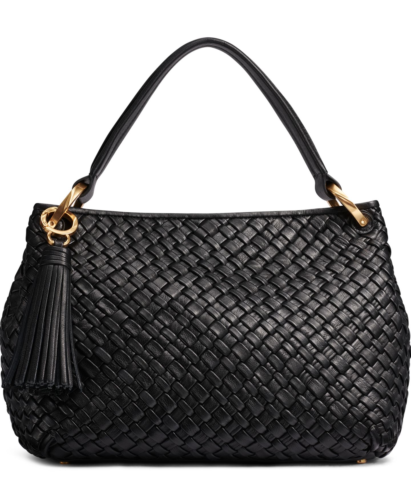 Женская сумка Donna Karan New York Glenwood Woven Small Shoulder Handbag, цвет: Чёрный / Золотой — фото 1