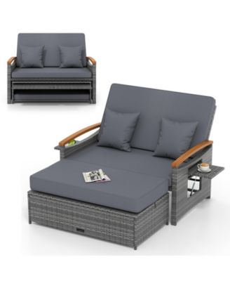 3-in-1 Outdoor Wicker Daybed with Adjustable Backrest and Storage Ottoman, 66 in Wide