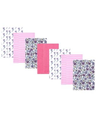 Girl Cotton Poly Flannel Burp Cloths 7-Pack, Begonia Pink Floral, One Size