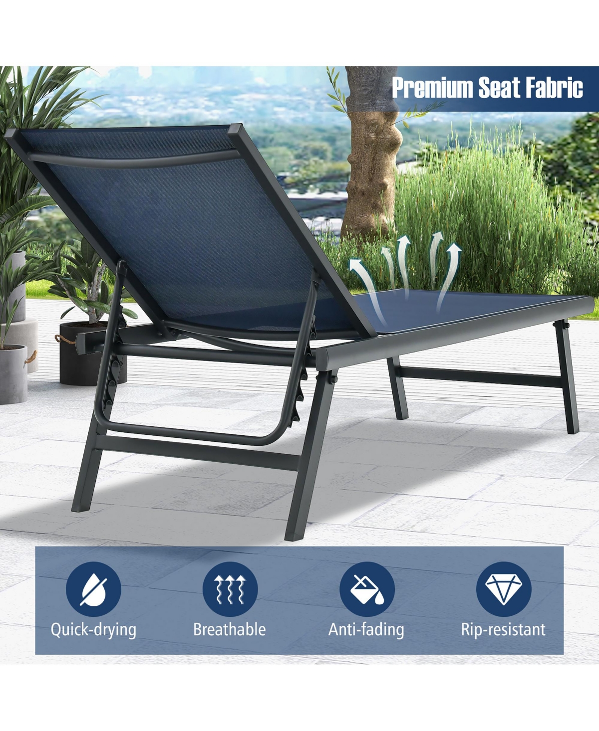 Gymax 3pcs Patio Chaise Lounge Set Aluminum Recliner Chair Table Outdoor Adjust