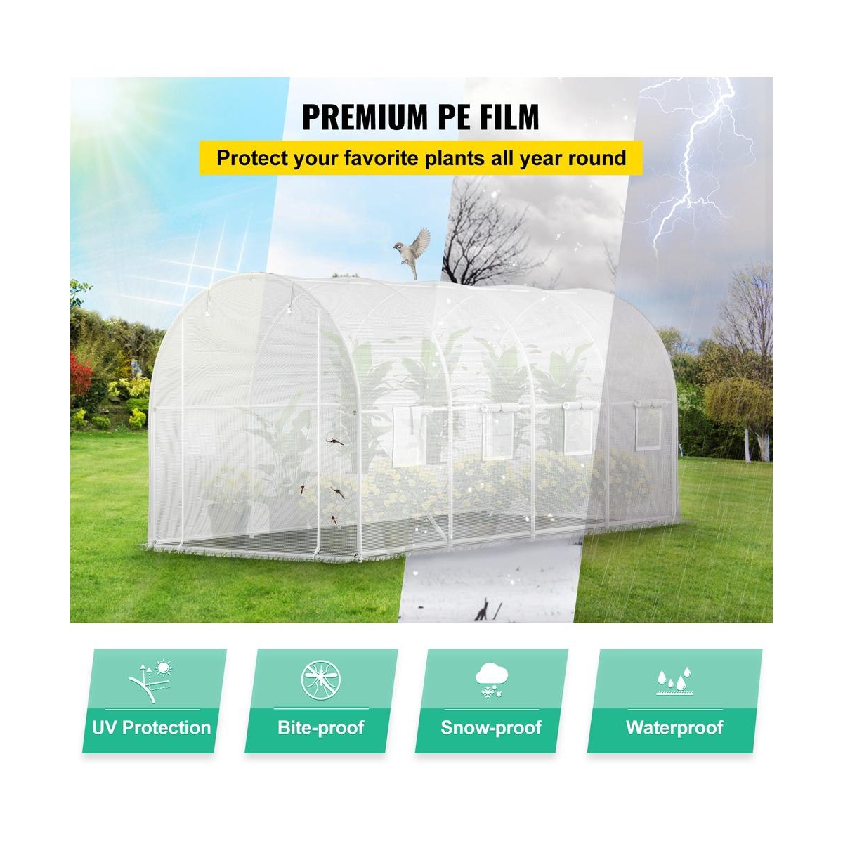 Sugift 15 x 6.5 x 7 ft Walk in Tunnel Greenhouse Galvanized Steel Frame 8 Roll Up Windows