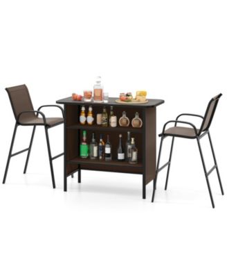 3 Piece Outdoor Bar Set with Footrest and 2-Tier Shelf