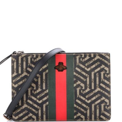 Small Bee Web Zip Messenger Bag Caleido GG Coated Canvas