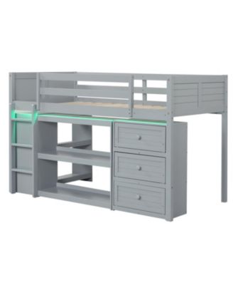 Loft Bed for Kids with LED Lighting and Spacious Under Bed Area for Study or Play