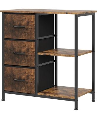  3-Drawer Filing Cabinet with Open Shelves and Rolling Printer Rack, Iron Pipe and MDF Construction, Fabric Horizontal File Cabinet