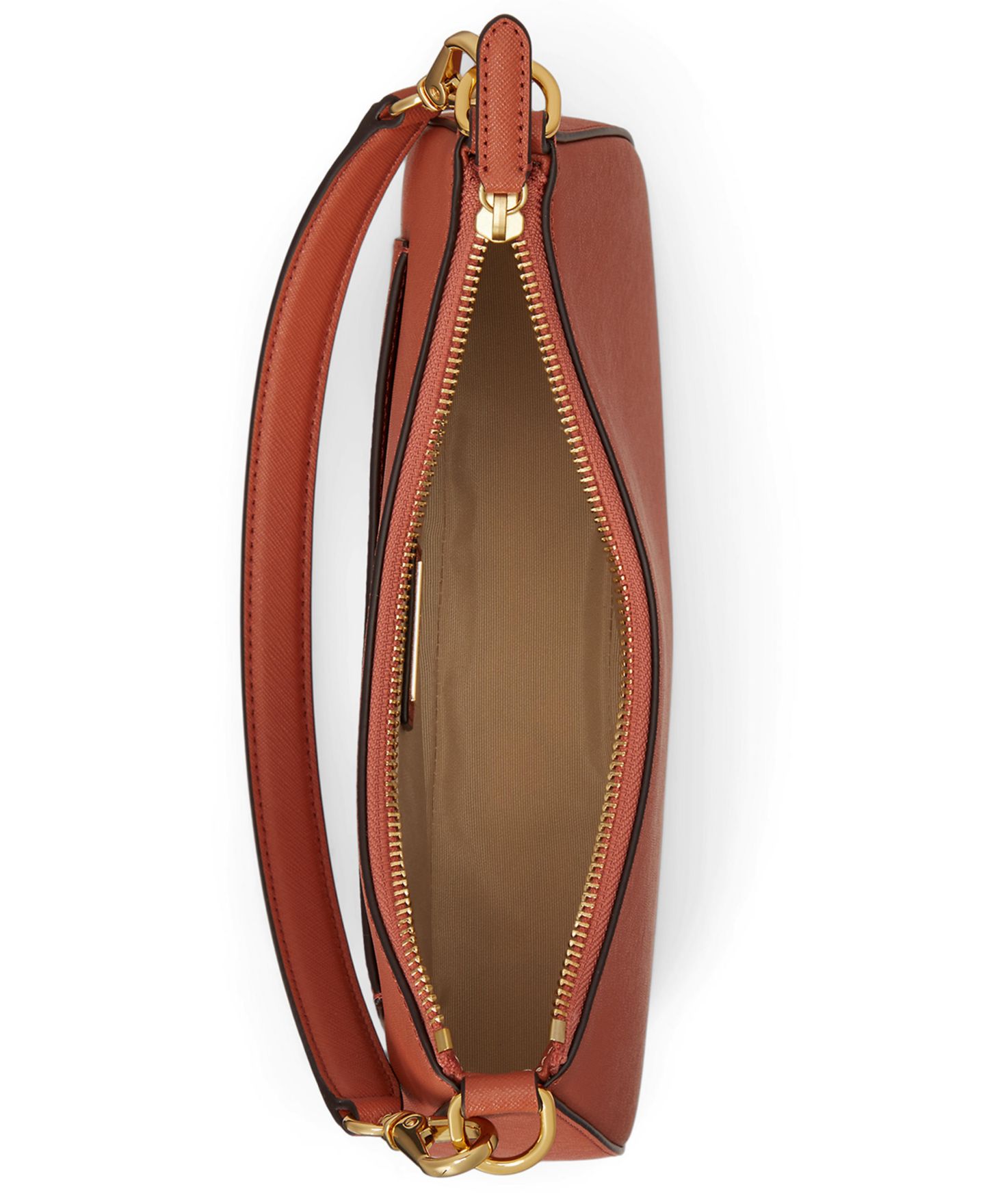 Женская сумка Lauren Ralph Lauren Danni Crosshatch Small Leather Slim Shoulder, цвет: Красный терракотовый — фото 6