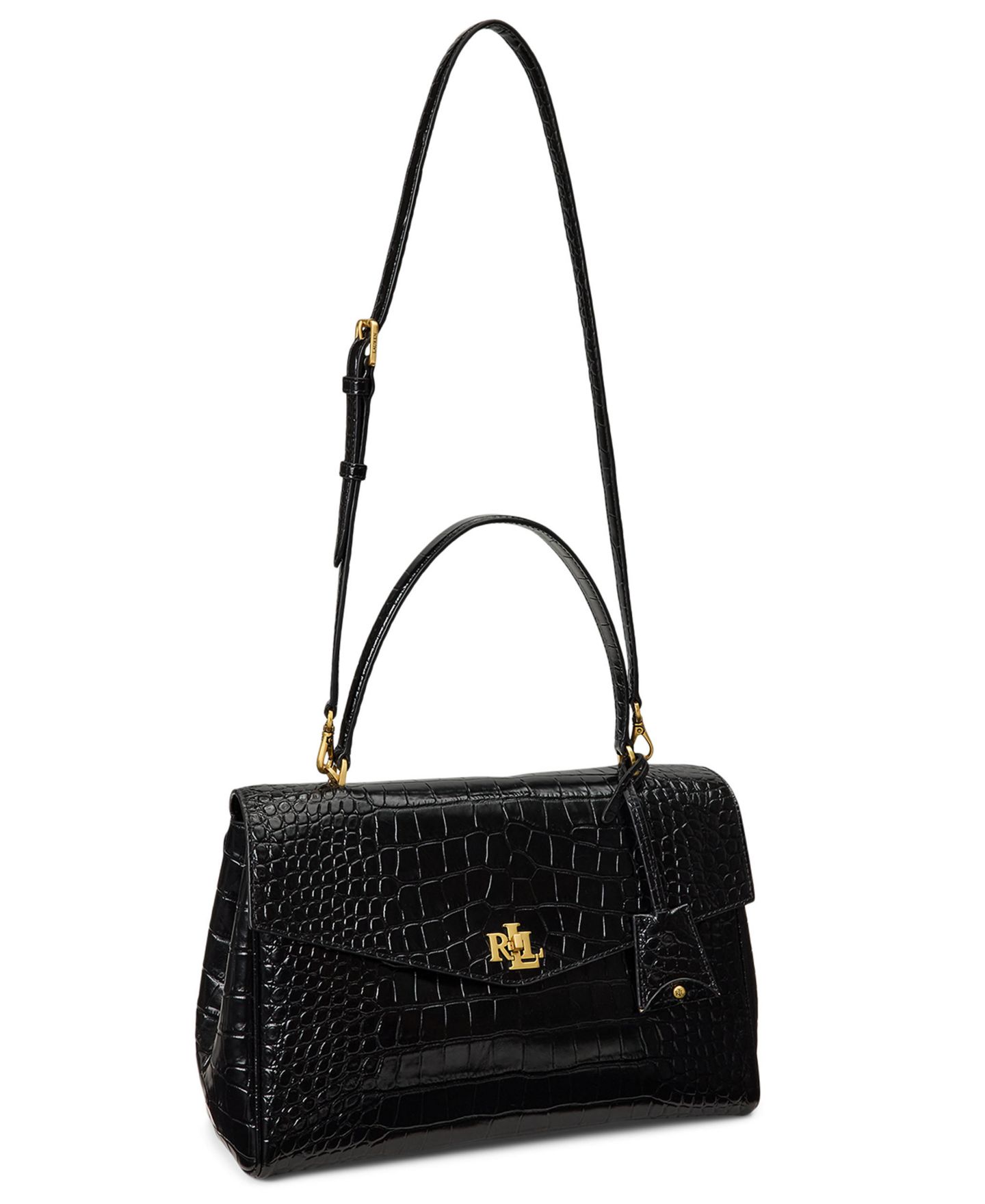 Женская сумка Lauren Ralph Lauren Farrah Soft Embossed Medium Leather Satchel, цвет: Чёрный — фото 5
