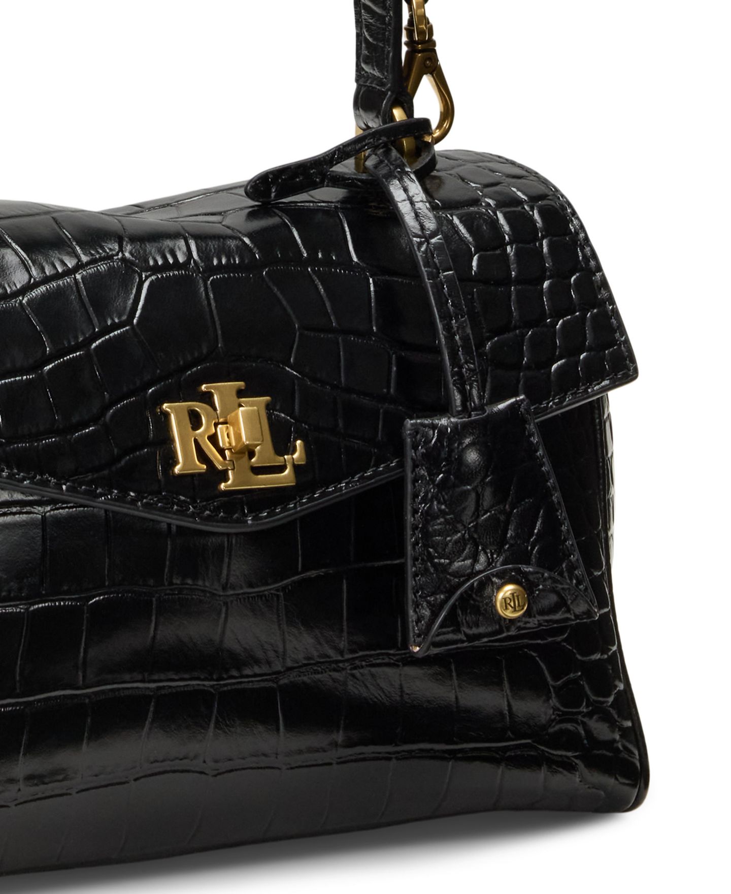 Женская сумка Lauren Ralph Lauren Farrah Croc-Embossed Small Soft Satchel, цвет: Чёрный — фото 7
