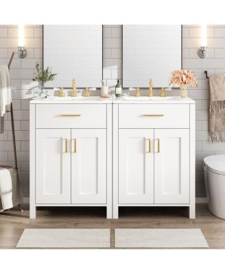 Double Sink Bathroom Vanity, Solid Wood Cabinet, Ceramic Top, Soft Close Doors and Storage for Modern Homes