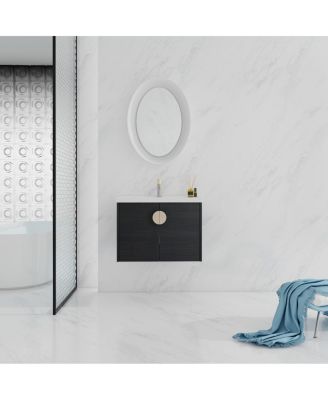 Wall Mounted Bathroom Vanity with Ceramic Sink, Chestnut Plywood Cabinet, Ample Storage for Modern Bathrooms