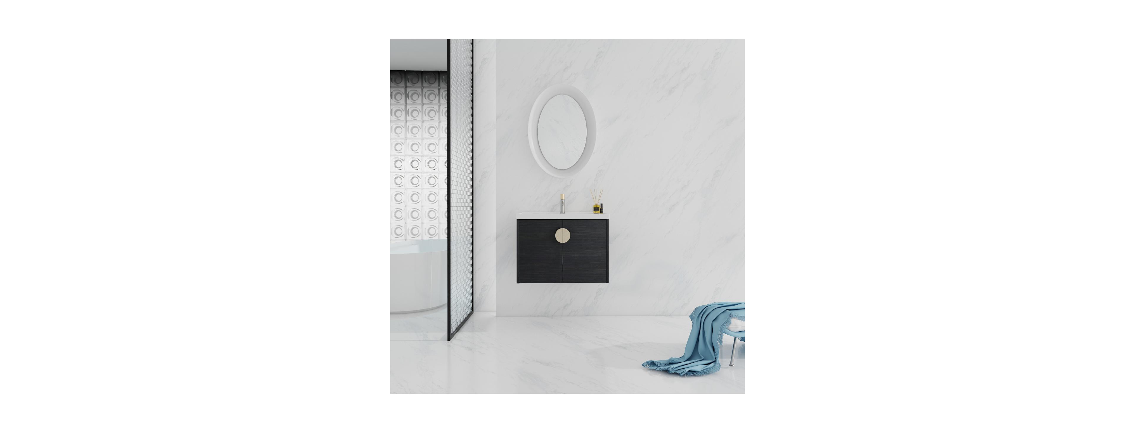 Sillysis Wall Mounted Bathroom Vanity with Ceramic Sink, Chestnut Plywood Cabinet