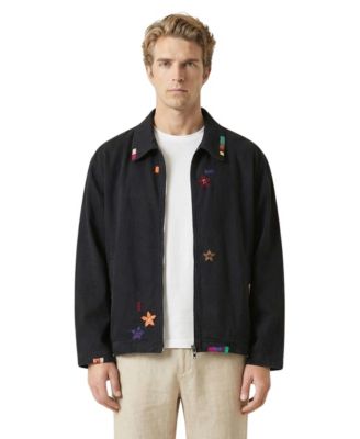 Men's Embroidered Contrast-Trim Zip-Front Jacket