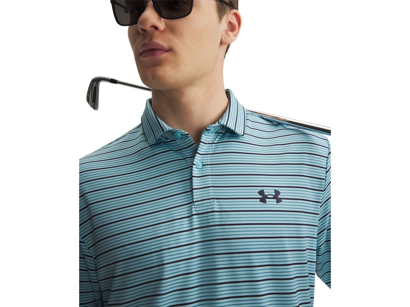 Мужское поло Under Armour Matchplay Stripe Polo Shirt, цвет: Синий мглистый — фото 2