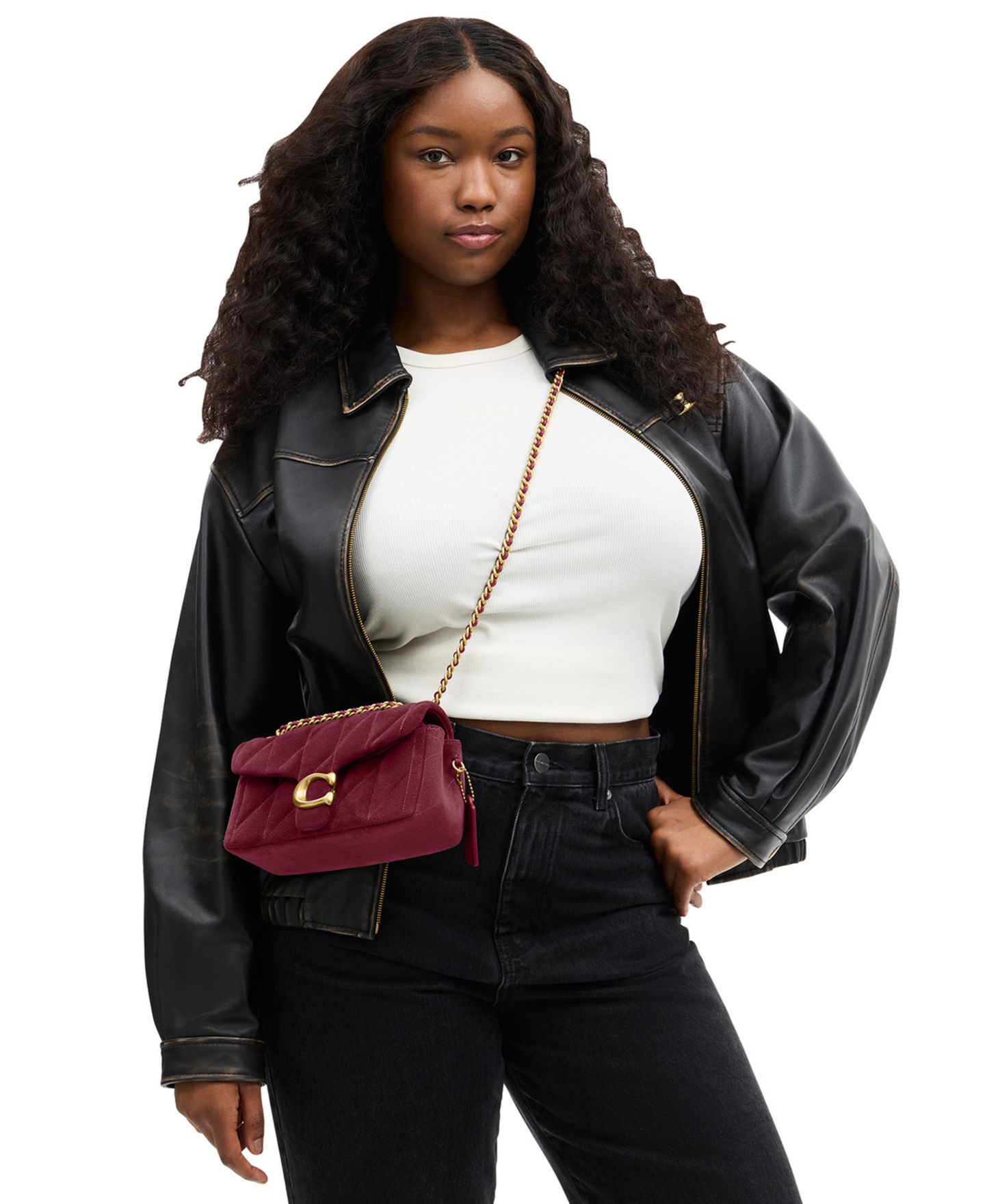 Женская сумка COACH Quilted Tabby Small Suede Shoulder 20, цвет: Латунный — фото 2