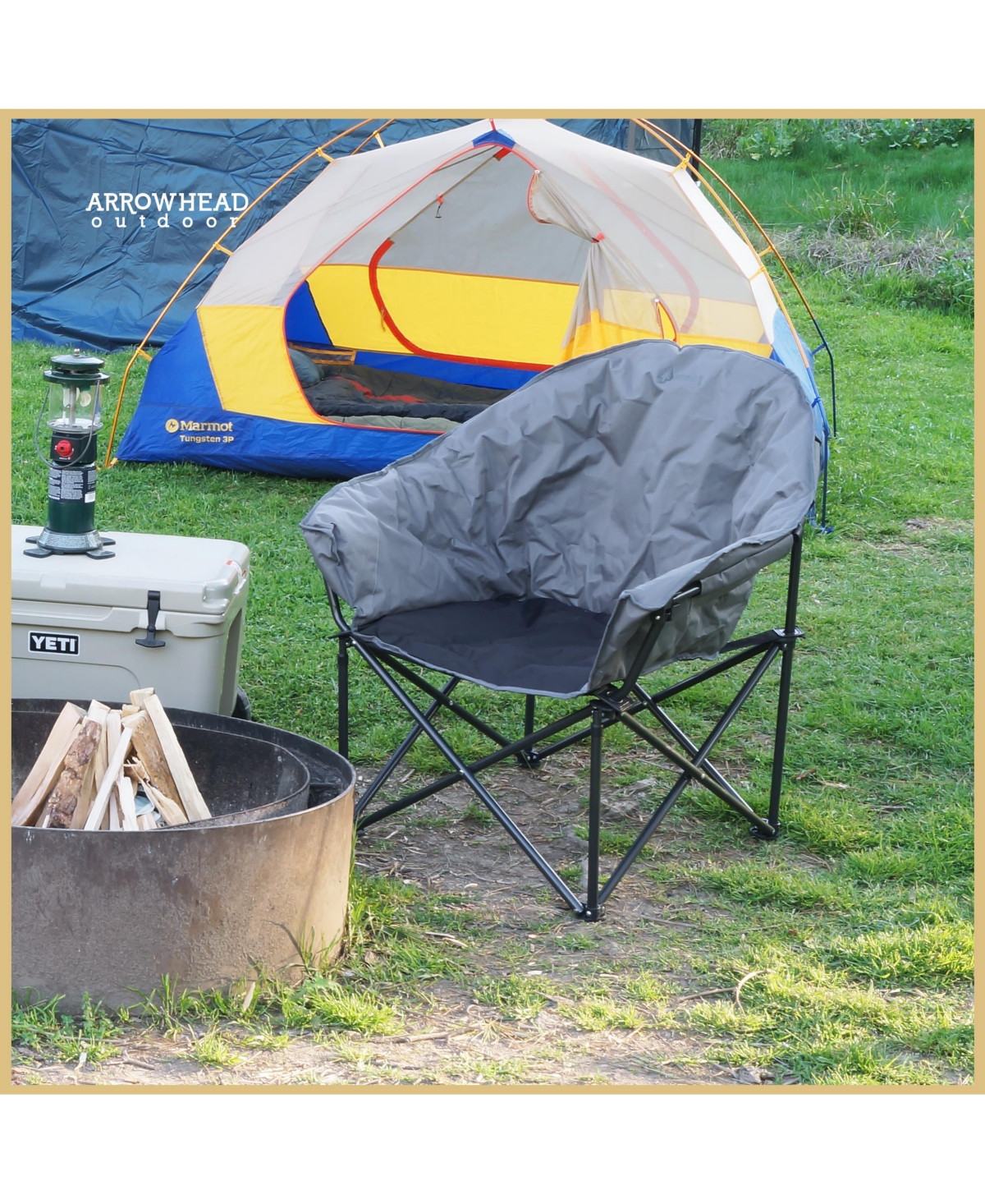 Arrowhead Outdoor 2-Pack Oversized Heavy-Duty Club Folding Padded Moon Camping Chair with Cup Holder and Carrying Bag, Supports 330 lbs