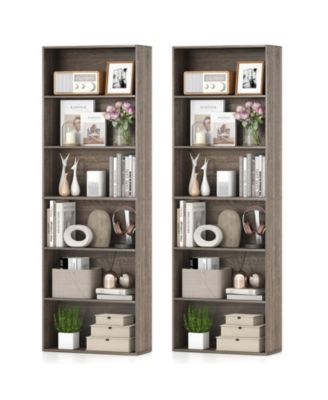 2PCS 6-Tier Bookshelf w/Open Shelves Anti-Tipping Kits for Living Room Bedroom