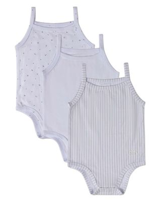 Baby 3 Pack Cotton / Modal Bodysuits - Petite Leaves, Stripes, Solid