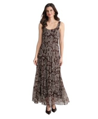 Petite Printed Scoop Neck Multi-Tier Maxi Dress